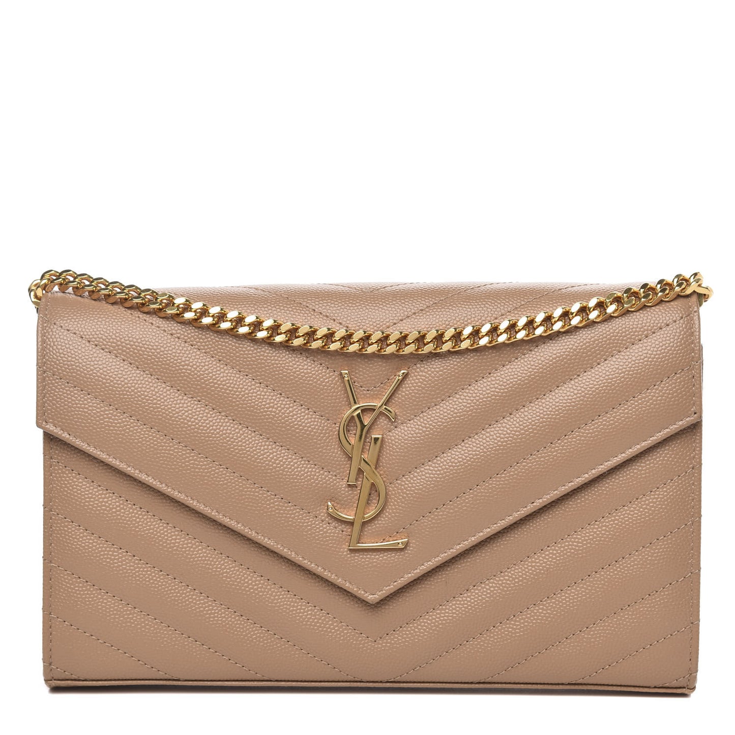 Grain De Poudre Matelasse Chevron Monogram Chain Wallet Nude Powder