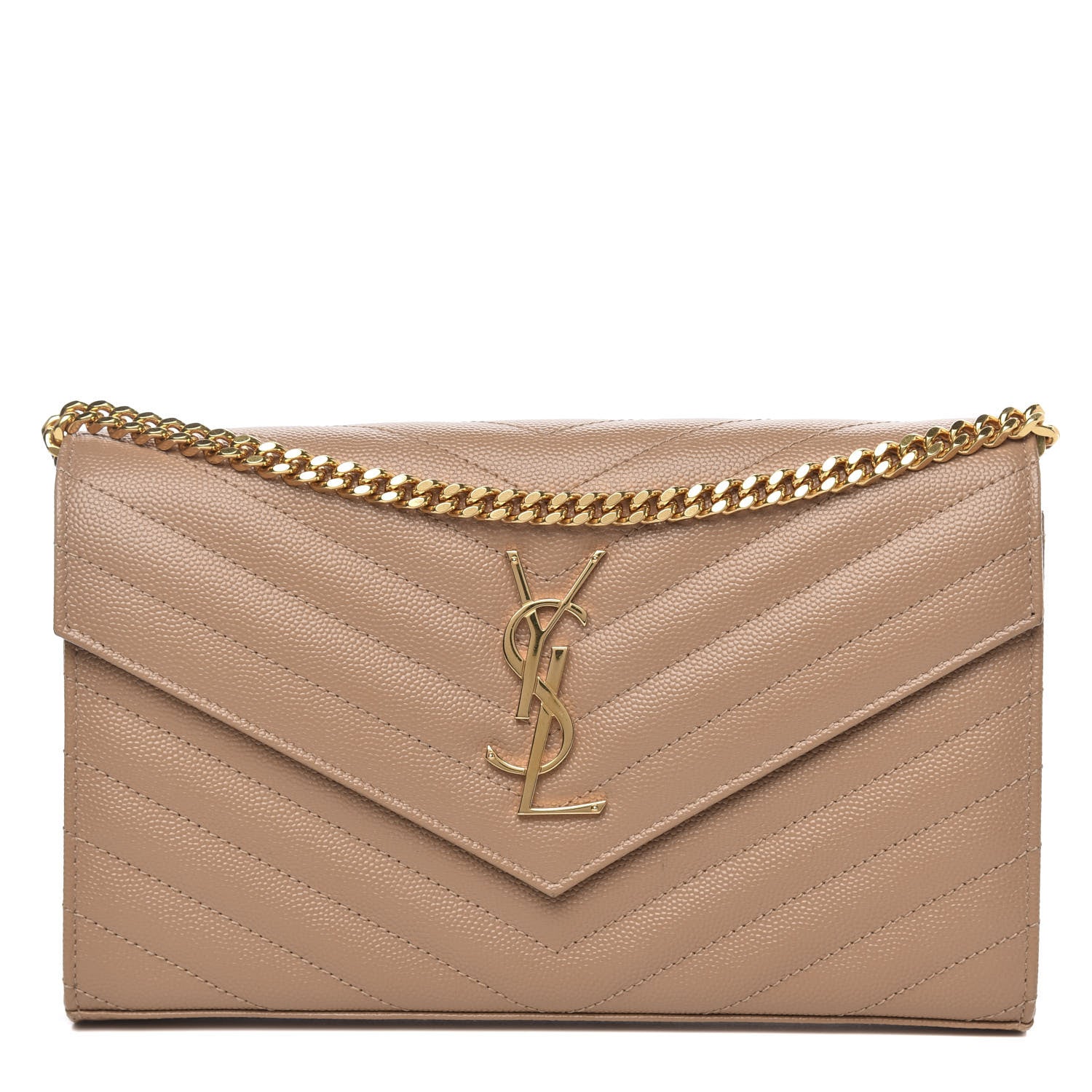 Saint Laurent Grain De Poudre Matelasse Chevron Monogram Chain Wallet Nude Powder 1 of 9