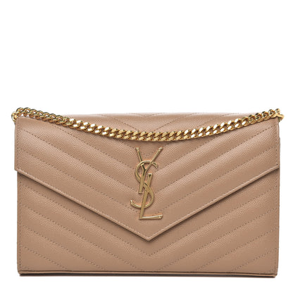 Saint Laurent Grain De Poudre Matelasse Chevron Monogram Chain Wallet Nude Powder 1 of 9