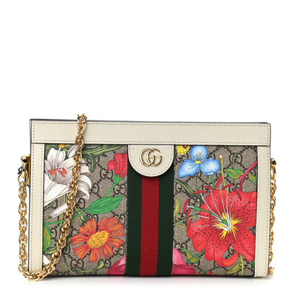 Gucci GG Supreme Monogram Flora Web Small Ophidia Chain Shoulder Bag White 2 of 17
