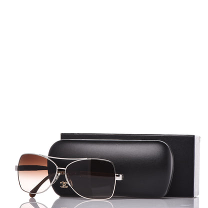 Chanel Lambskin Quilted CC Pilot Sunglasses 4196-Q Silver Taupe 7 of 7