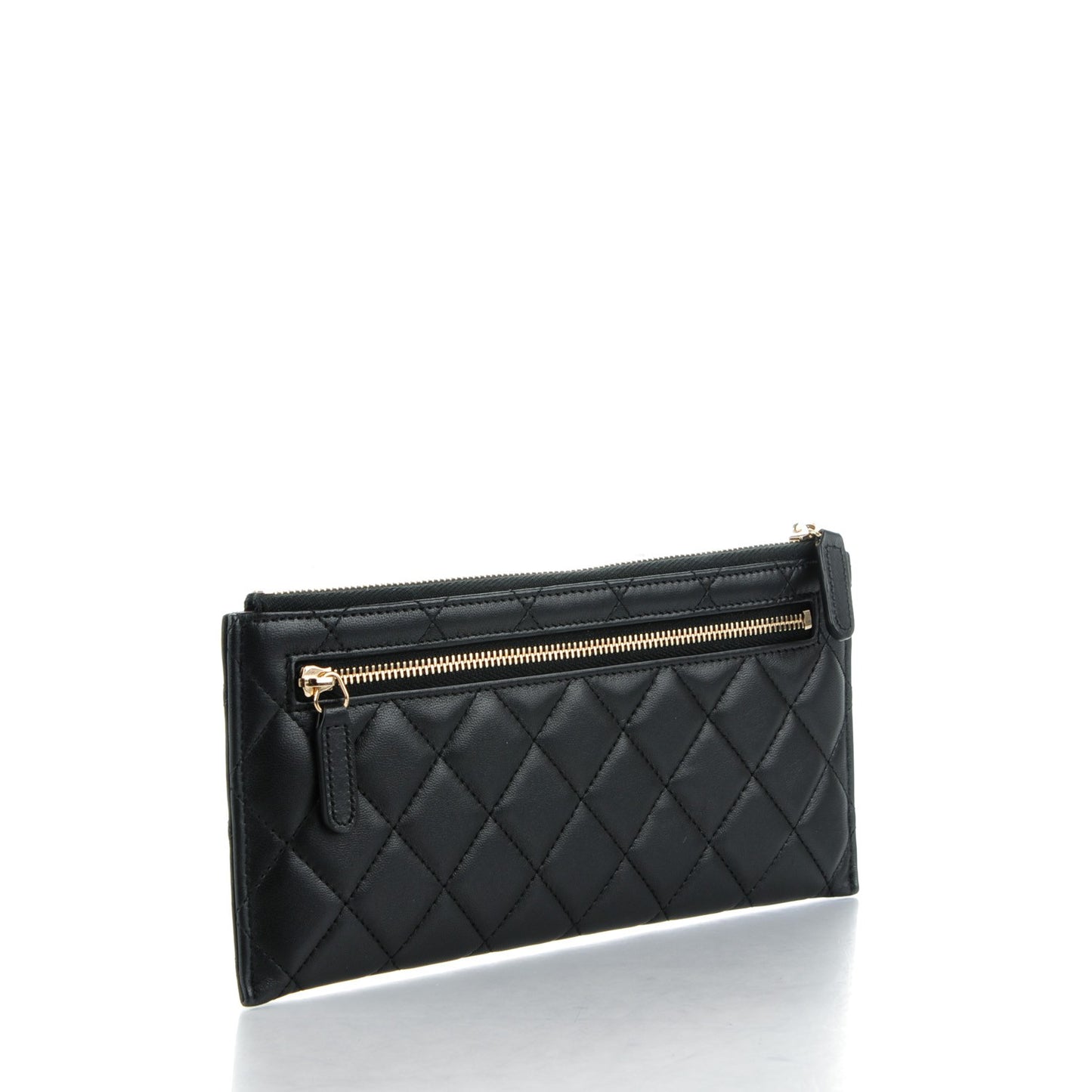 Lambskin Quilted Zip Pouch Black