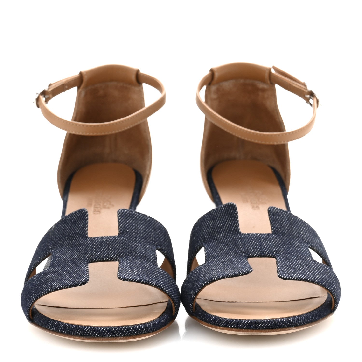 Hermes Denim Calfskin Encens 50 Sandals 37.5 Bleu Brut Naturel 3 of 11