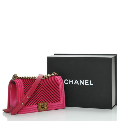 Chanel Velvet Chevron Medium Boy Flap Pink 9 of 9