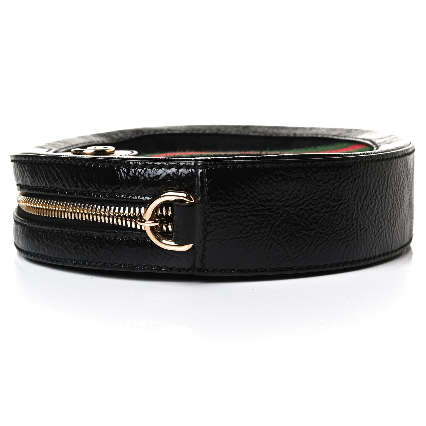 Suede Patent Web Mini Ophidia Round Shoulder Bag Black