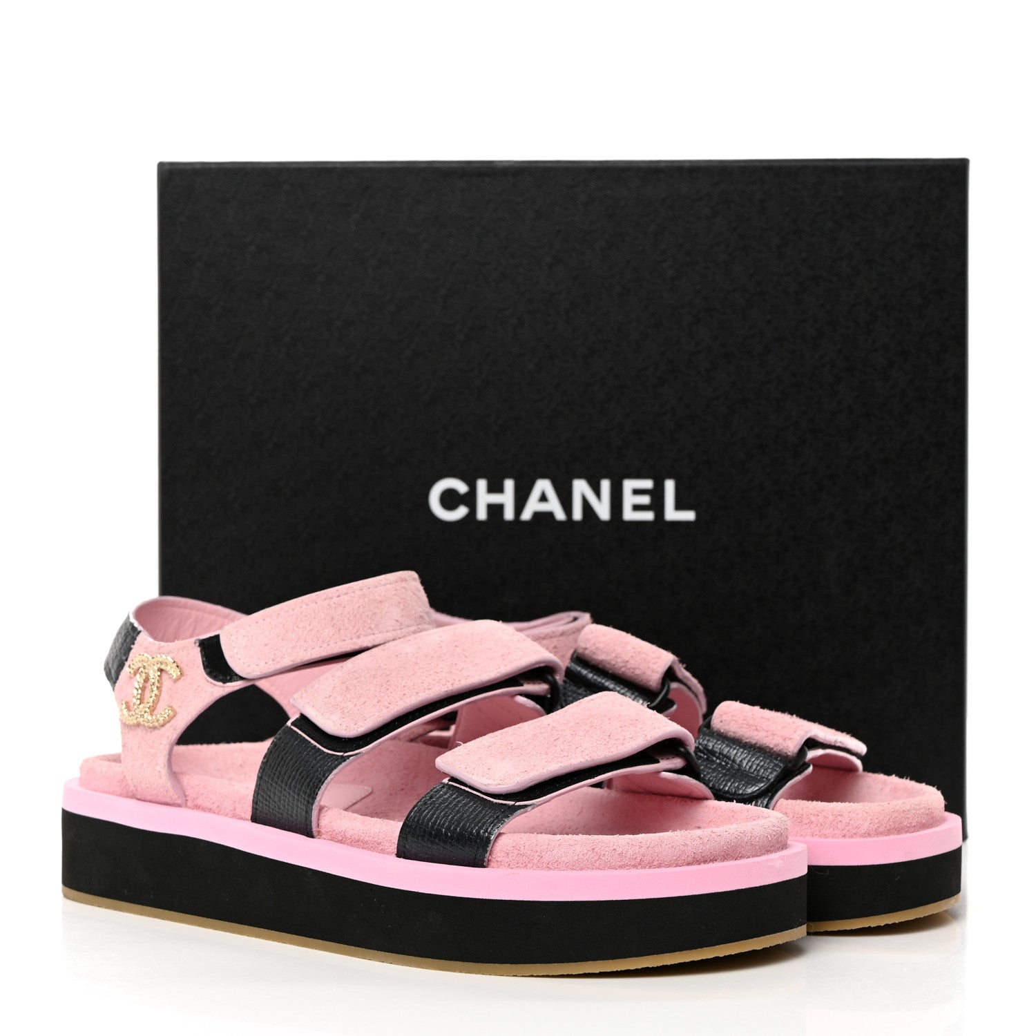 Chanel Suede Calfskin Velcro Flat Sandals 38 Light Pink 9 of 9