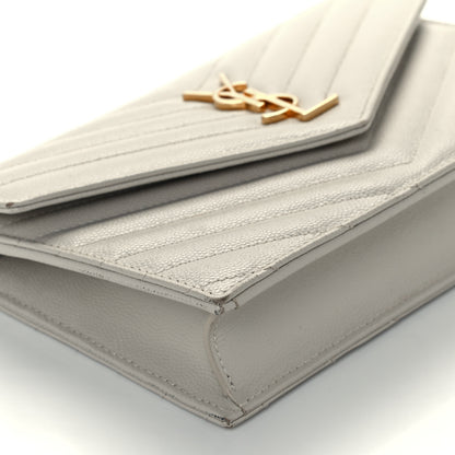 Saint Laurent Grain De Poudre Matelasse Chevron Monogram Envelope Chain Crema Soft 9 of 12
