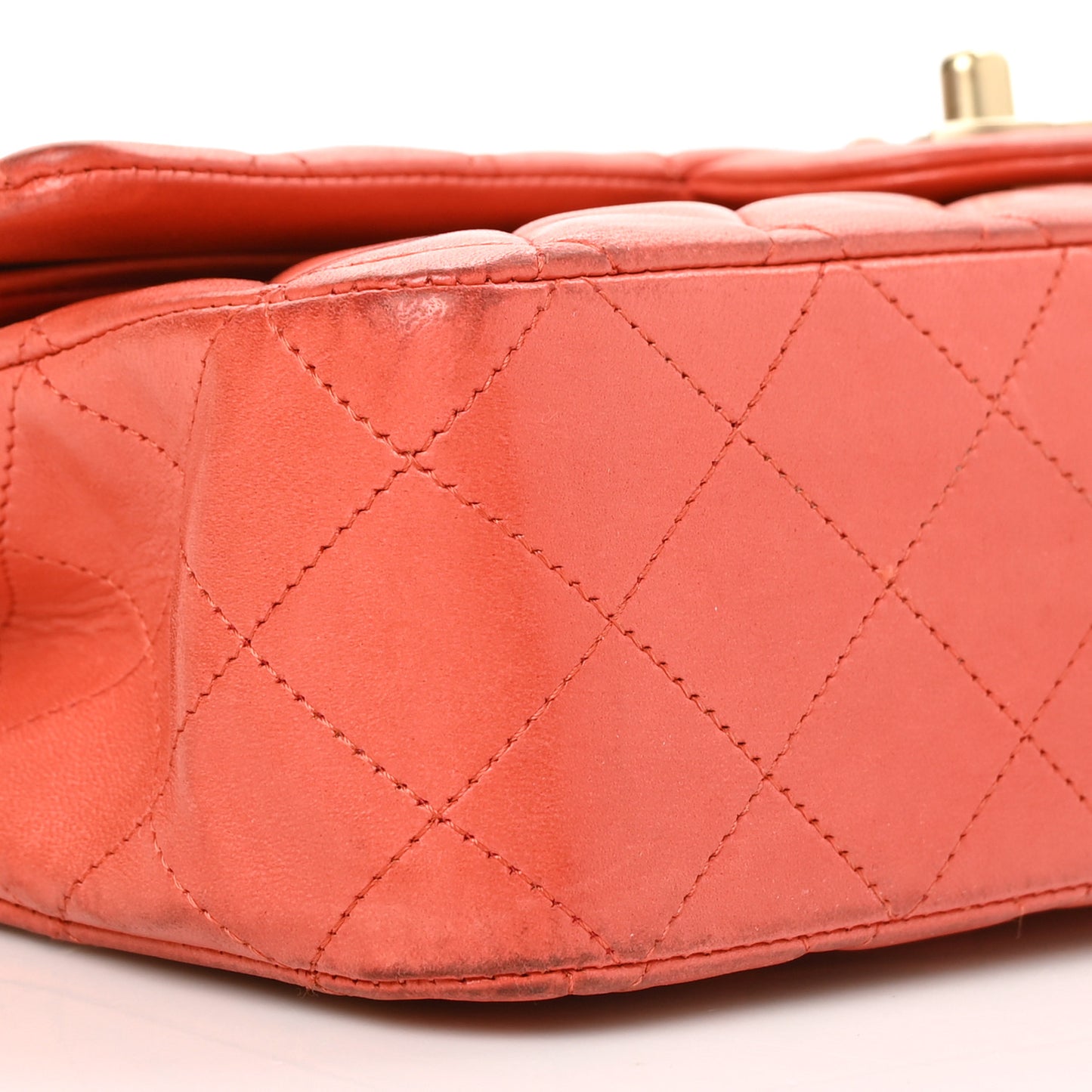 Lambskin Quilted Medium Double Flap Orange