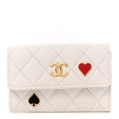 Chanel Caviar Quilted Enamel Coco Casino Flap Card Holder Wallet White 1 of 8
