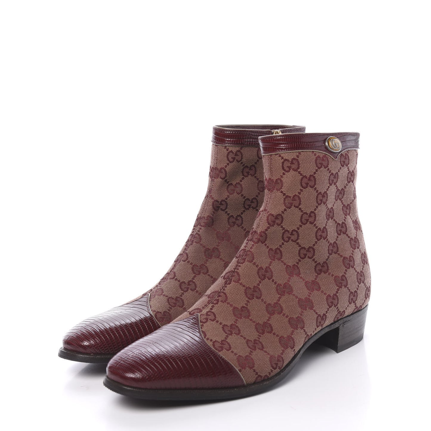 GG Monogram Lizard Mens GG Ankle Boots 8.5 Sahara Rubino Bright Bordeaux