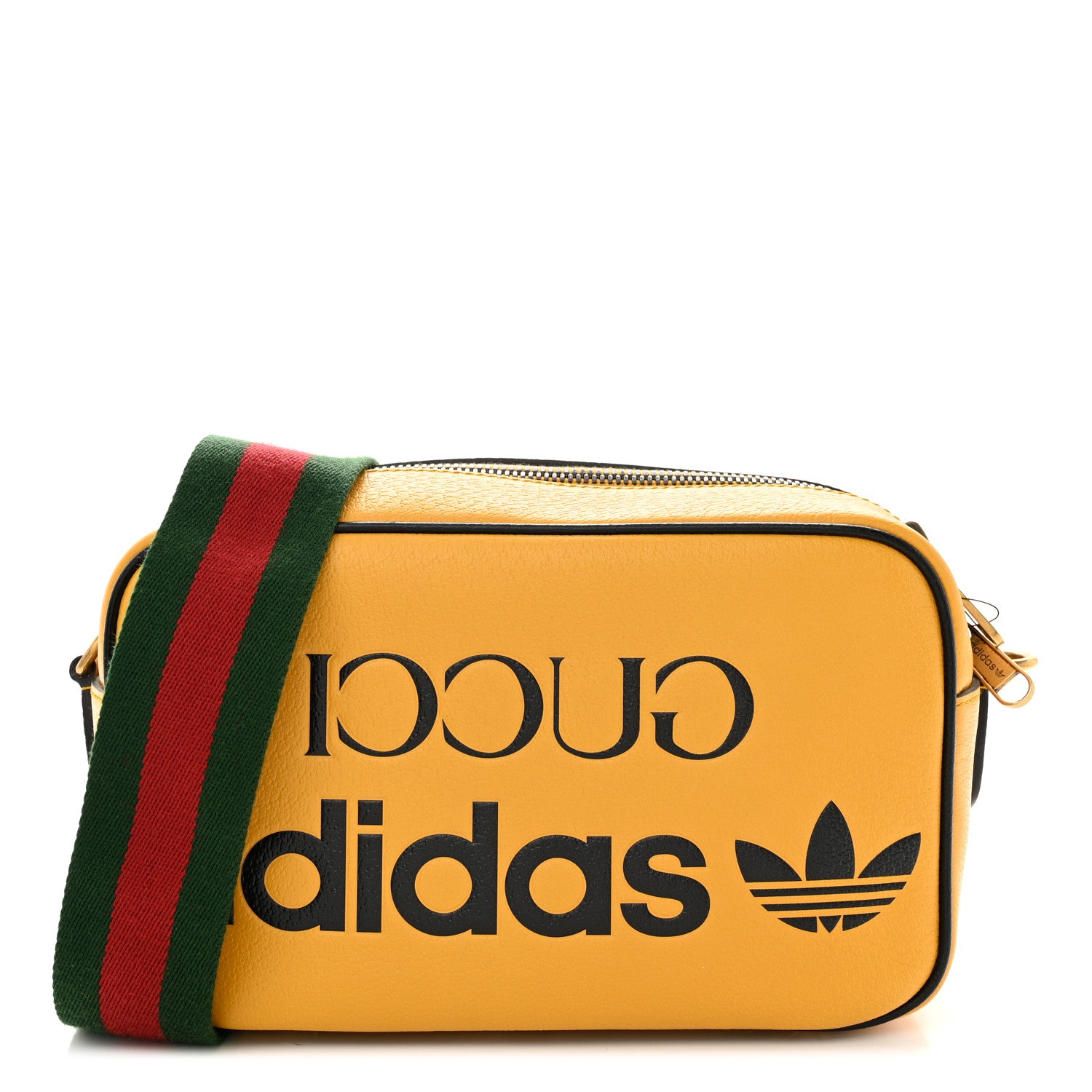 Gucci X ADIDAS Textured Dollar Calfskin Web Trefoil Logo Small Messenger Bag Crop Black 1 of 11