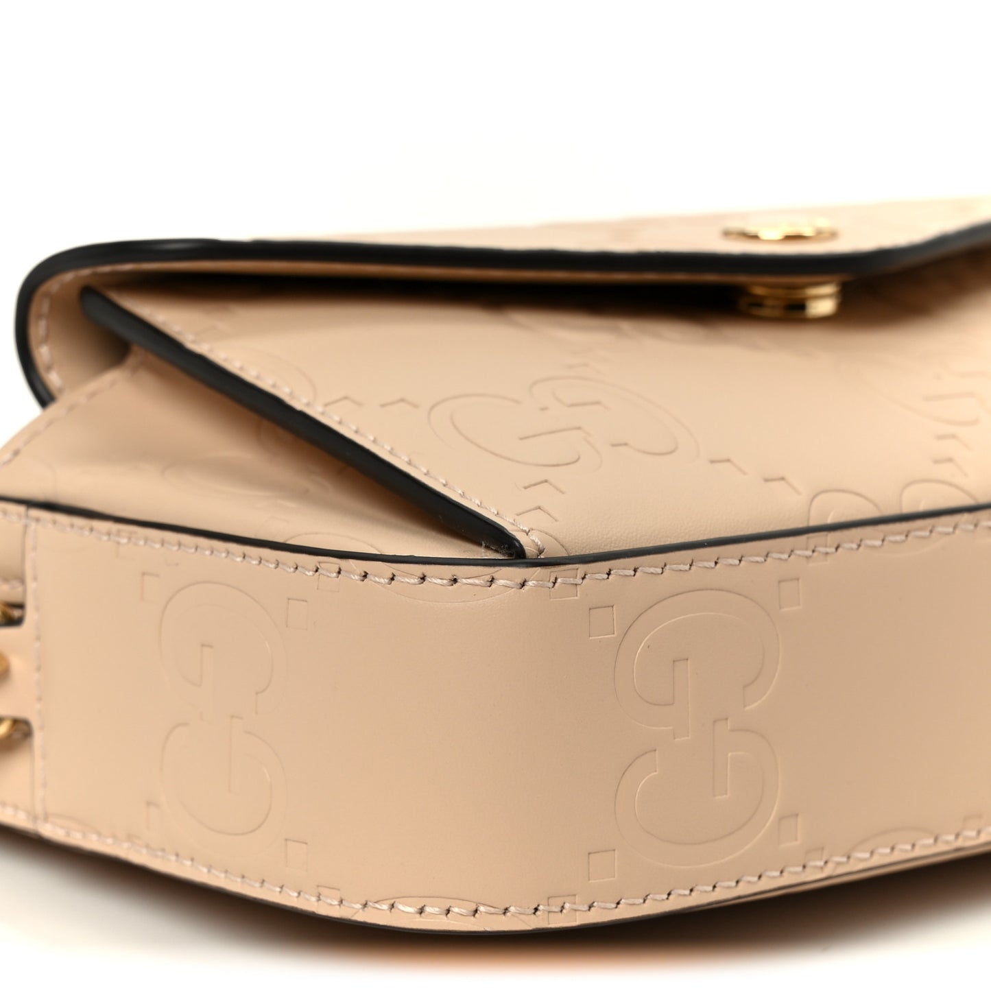 Calfskin GG Super Mini Debossed Chain Wallet Light Beige