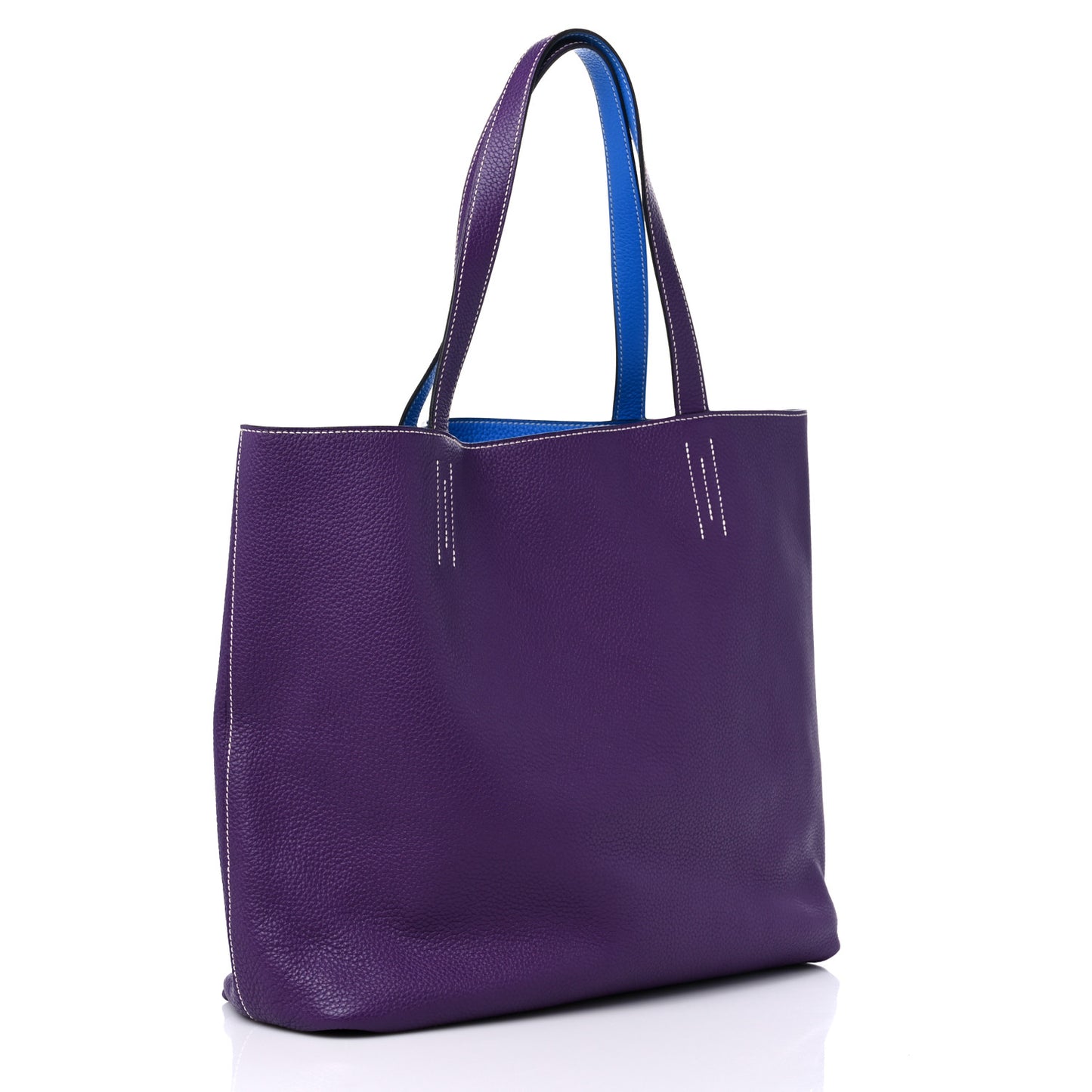 Taurillon Clemence Double Sens 45 Reversible Tote Bleu Zanzibar Ultraviolet