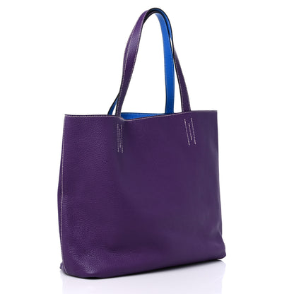 Hermes Taurillon Clemence Double Sens 45 Reversible Tote Bleu Zanzibar Ultraviolet 2 of 15