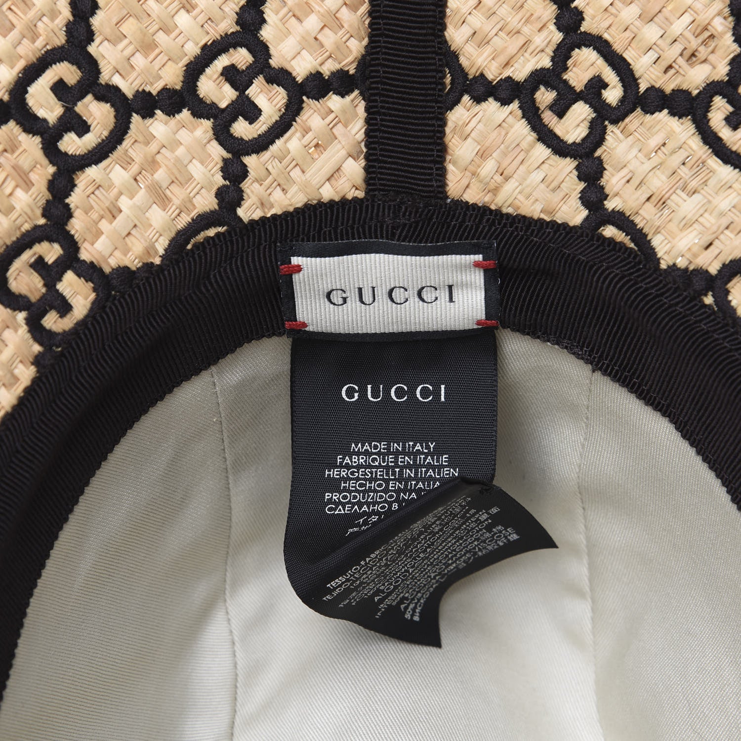 Gucci Raffia Elaphe GG Monogram Embroidered Wide Brim Hat Ivory Black 5 of 8