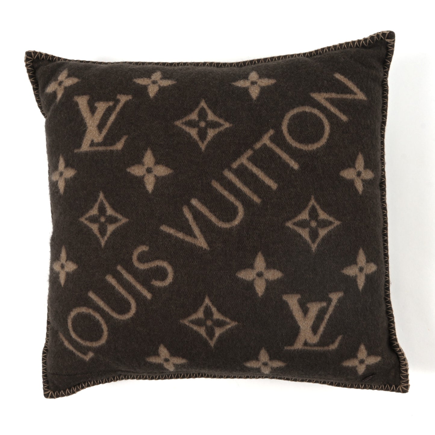 Wool Cashmere Neo Monogram Cushion Pillow Brown