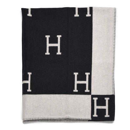 Hermes Wool Cashmere Avalon Blanket Ecru Gris Fonce 1 of 5