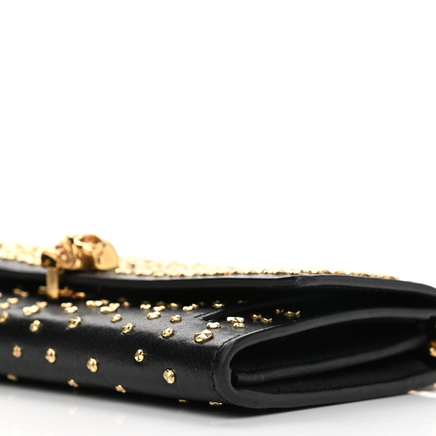 Calfskin Studded Skull Wallet on Chain Black