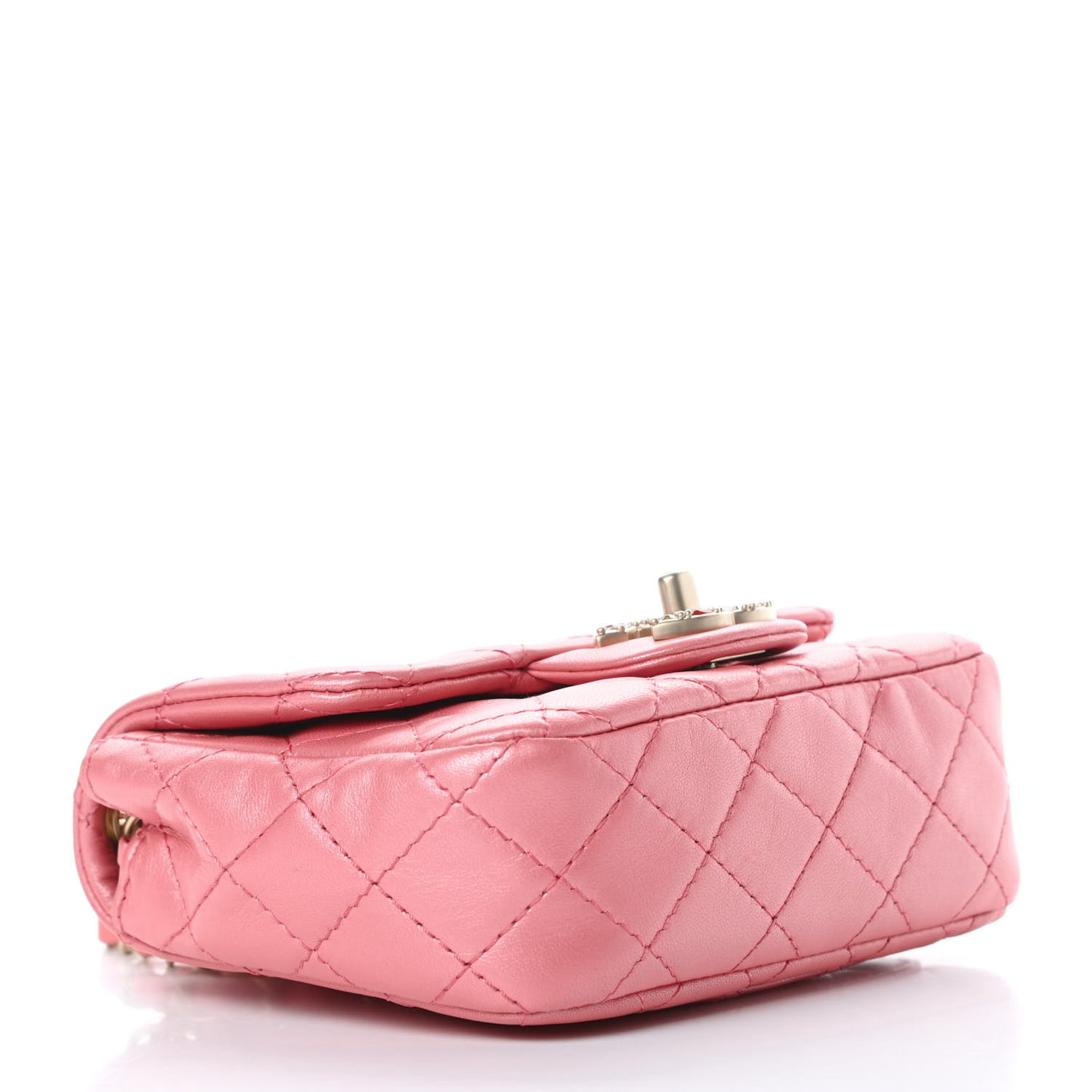 Iridescent Lambskin Quilted Precious Jewel Mini Square Flap Pink