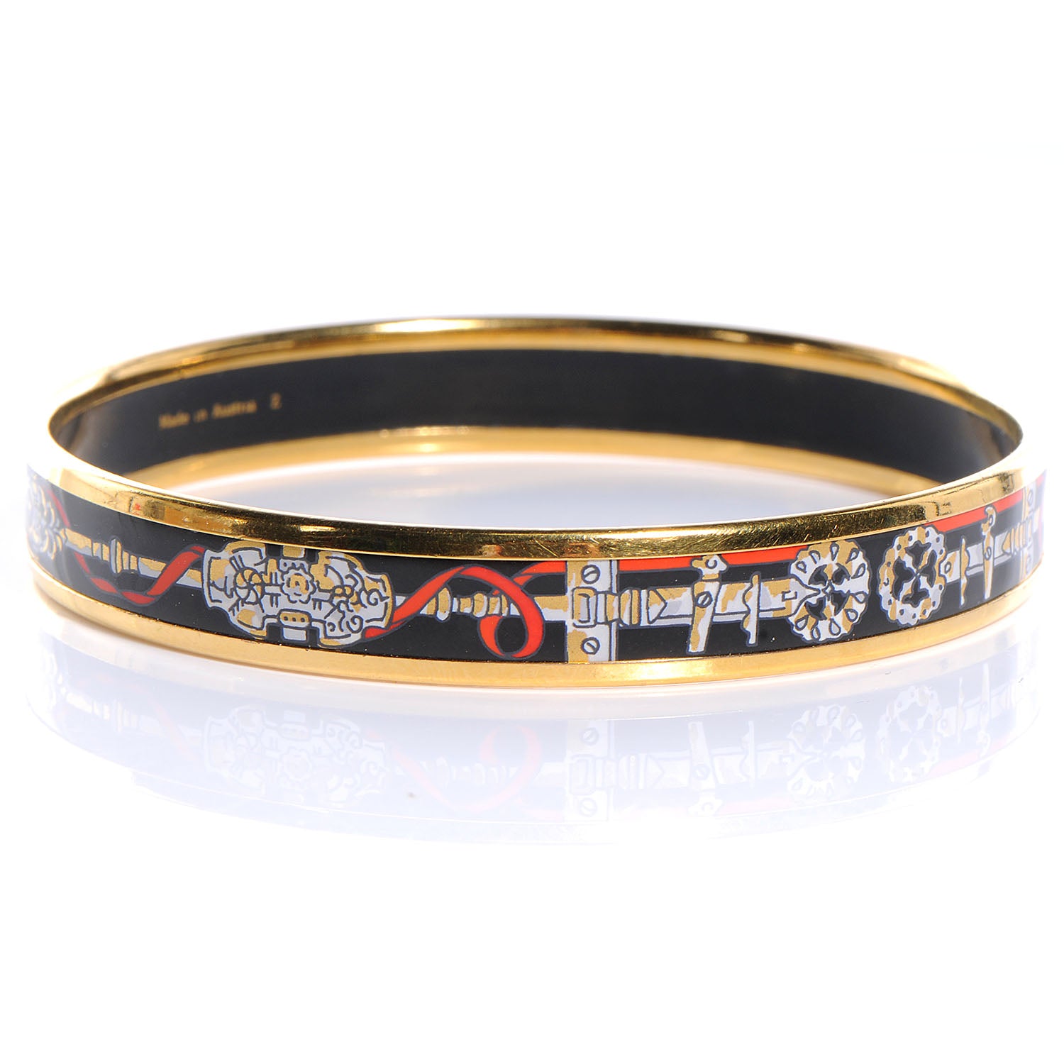 Hermes Enamel Narrow Printed Bracelet 65 Black Red 3 of 5