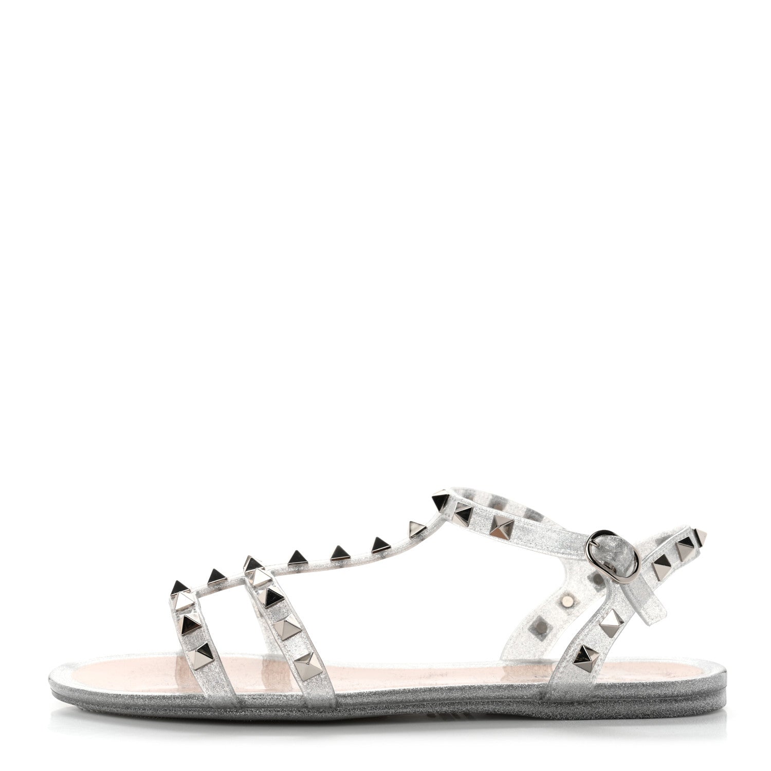 Valentino Garavani PVC Jelly Glitter Rockstud Caged Sandals 38 SIlver 1 of 8