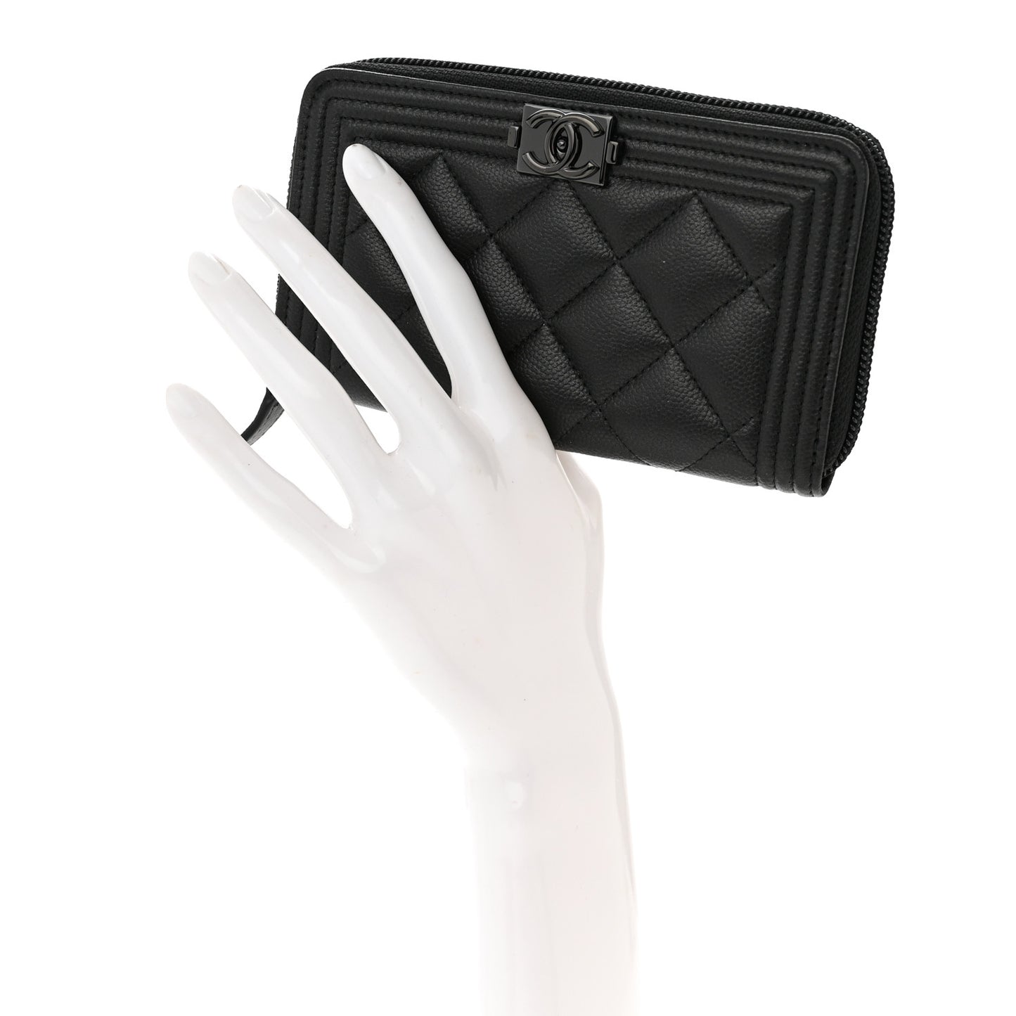 Caviar Quilted Small Boy Zip Around Wallet So Black