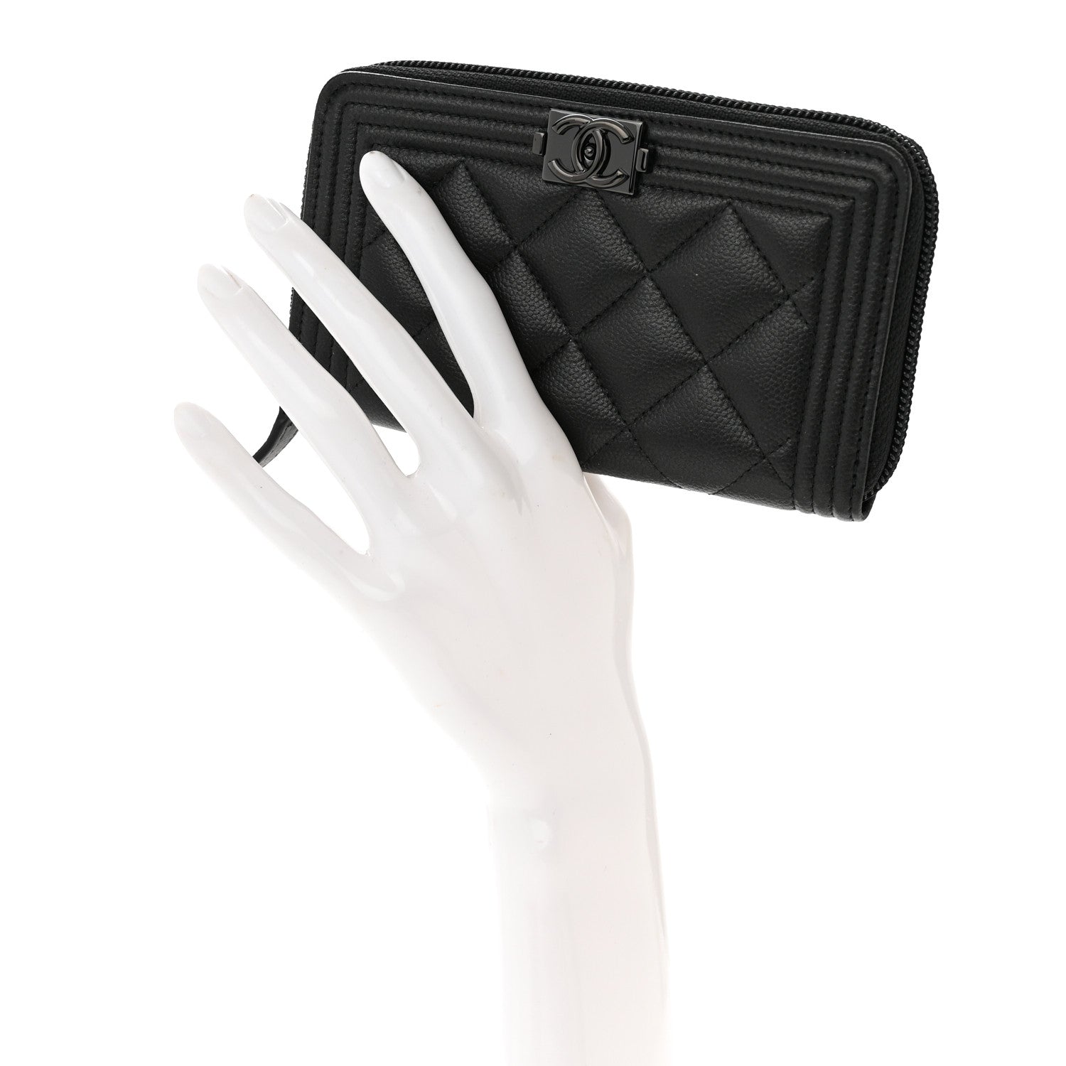 Chanel Caviar Quilted Small Boy Zip Around Wallet So Black 2 of 9