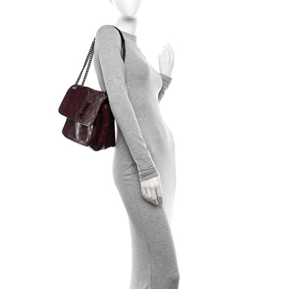 Saint Laurent Crinkled Calfskin Matelasse Monogram Medium Niki Chain Satchel Rouge Legion 2 of 12