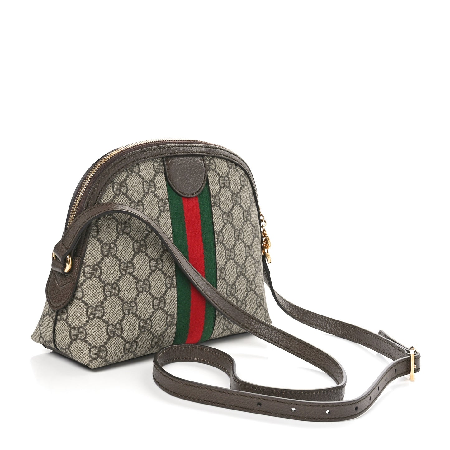 GG Supreme Monogram Textured Dollar Calfskin Web Small Ophidia Dome Shoulder Bag Beige Ebony New Acero