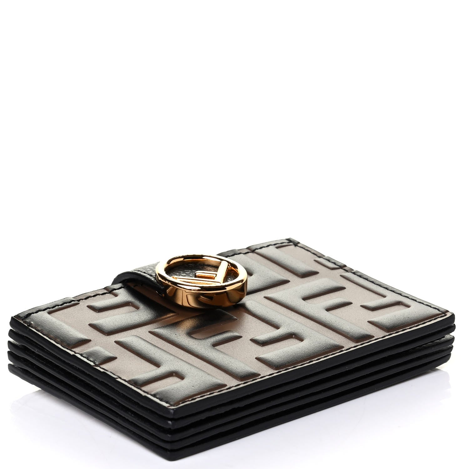 Fendi Vitello Cruise F is Fendi Bi-Color FF 1974 Embossed Gusseted Card Holder Maya Black 3 of 4