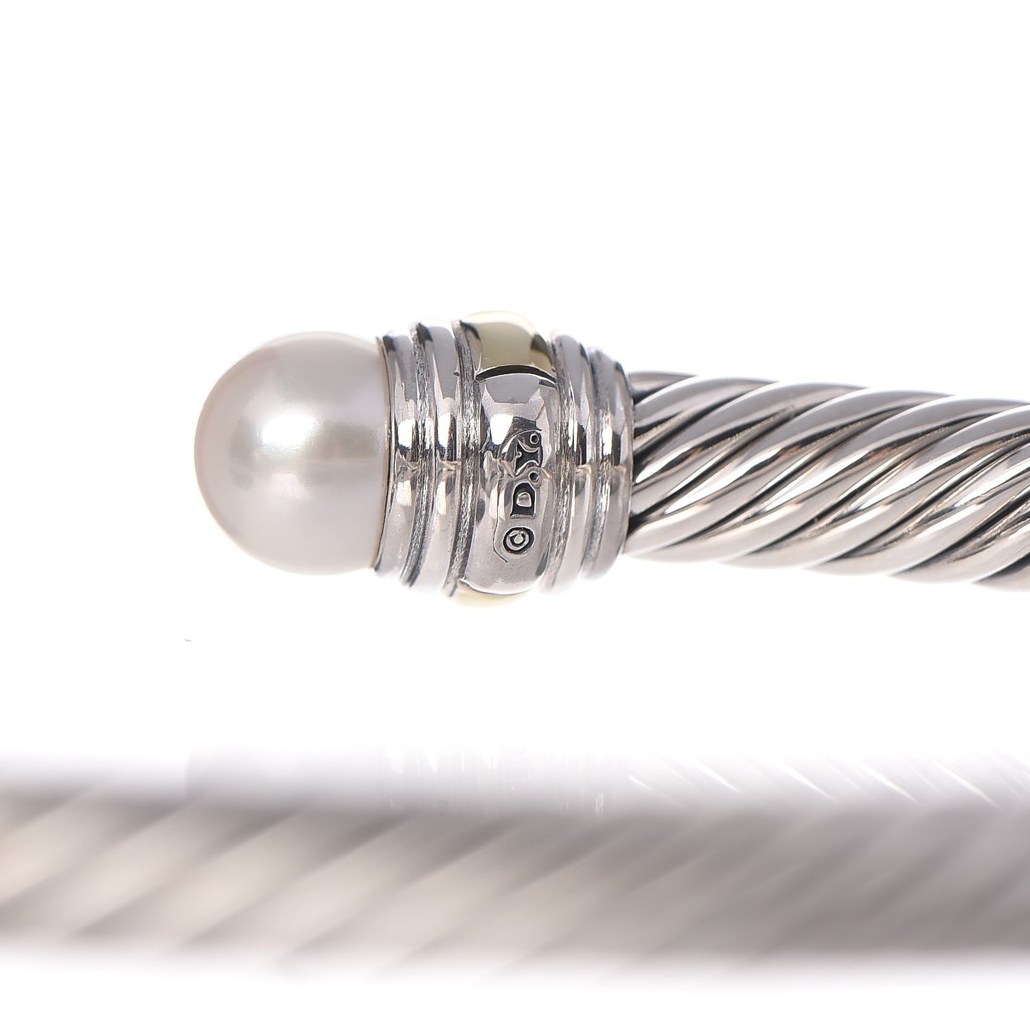 David Yurman Sterling Silver 14K Yellow Gold Pearl 5mm Cable Classics Bracelet 5 of 5