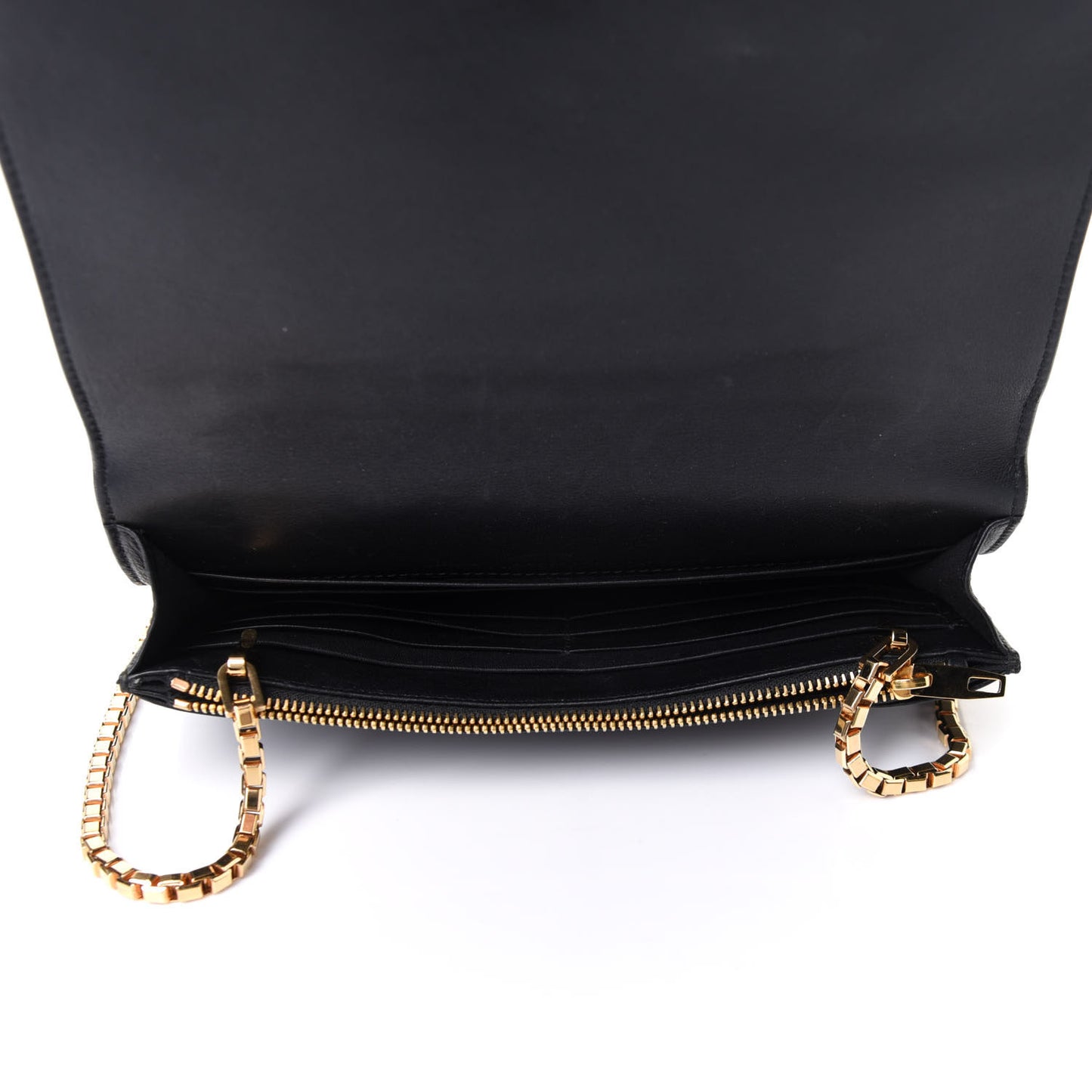 Veau Amp Plate Gold Chain Wallet Black