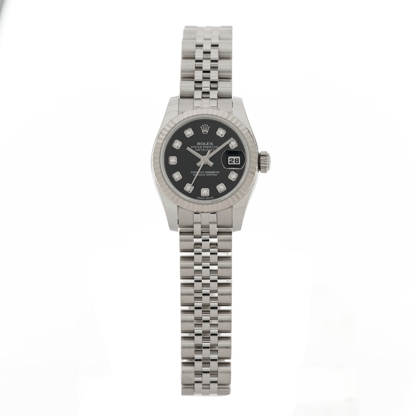 Stainless Steel 18K White Gold Diamond 26mm Oyster Perpetual Datejust Watch Black 69174