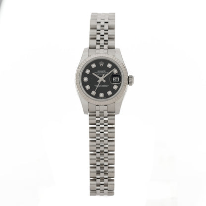 Rolex Stainless Steel 18K White Gold Diamond 26mm Oyster Perpetual Datejust Watch Black 69174 1 of 4