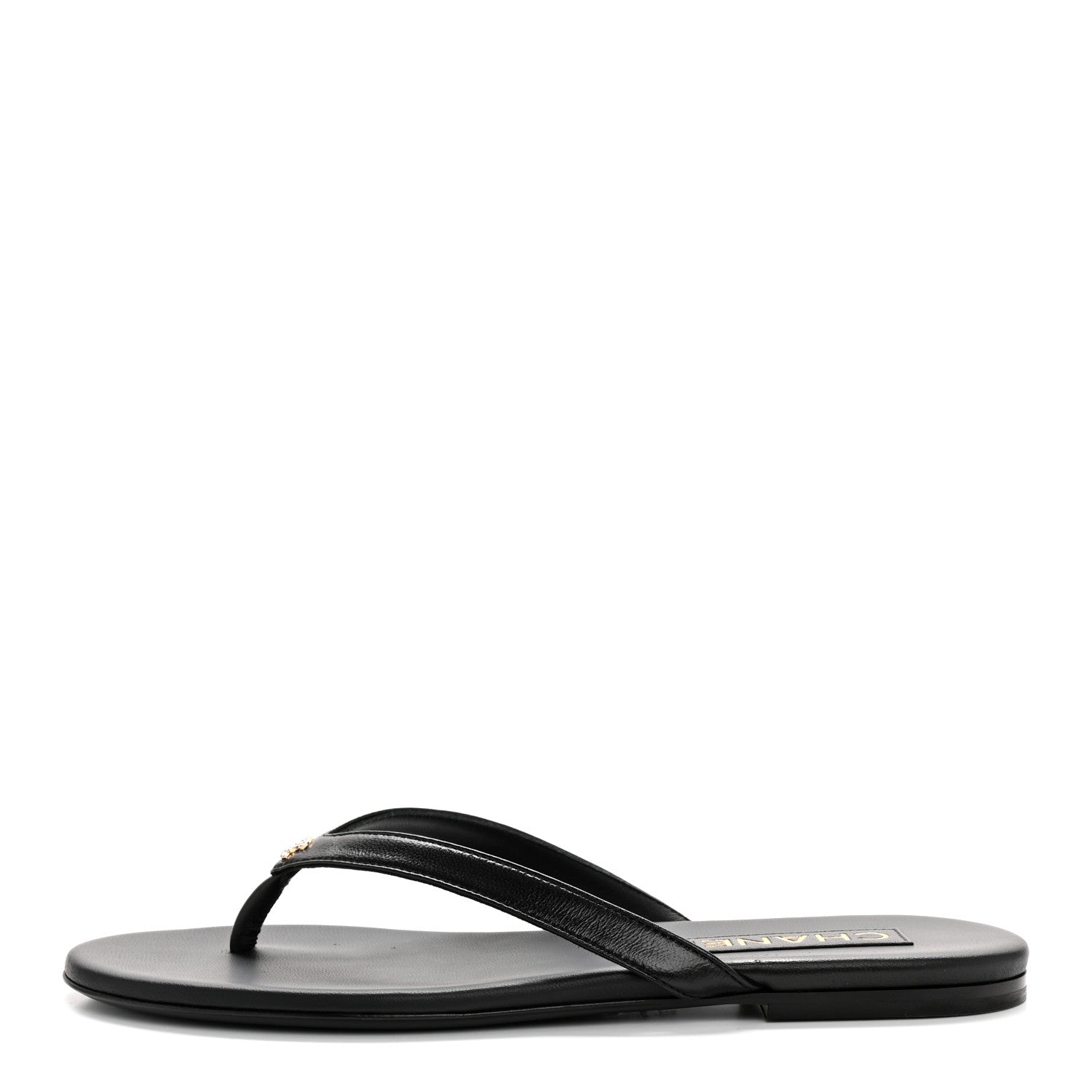 Chanel Shiny Lambskin Crystal CC Thong Sandals 37 Black 1764186