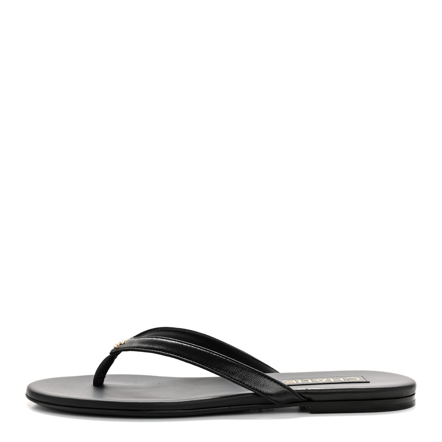 Shiny Lambskin Crystal CC Thong Sandals 37 Black