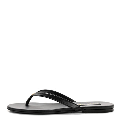 Chanel Shiny Lambskin Crystal CC Thong Sandals 37 Black 1 of 10