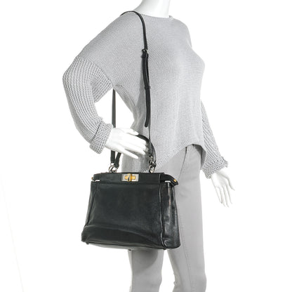 Fendi Goatskin Zucca Medium Peekaboo Iconic Satchel Black Tobacco 2 of 8