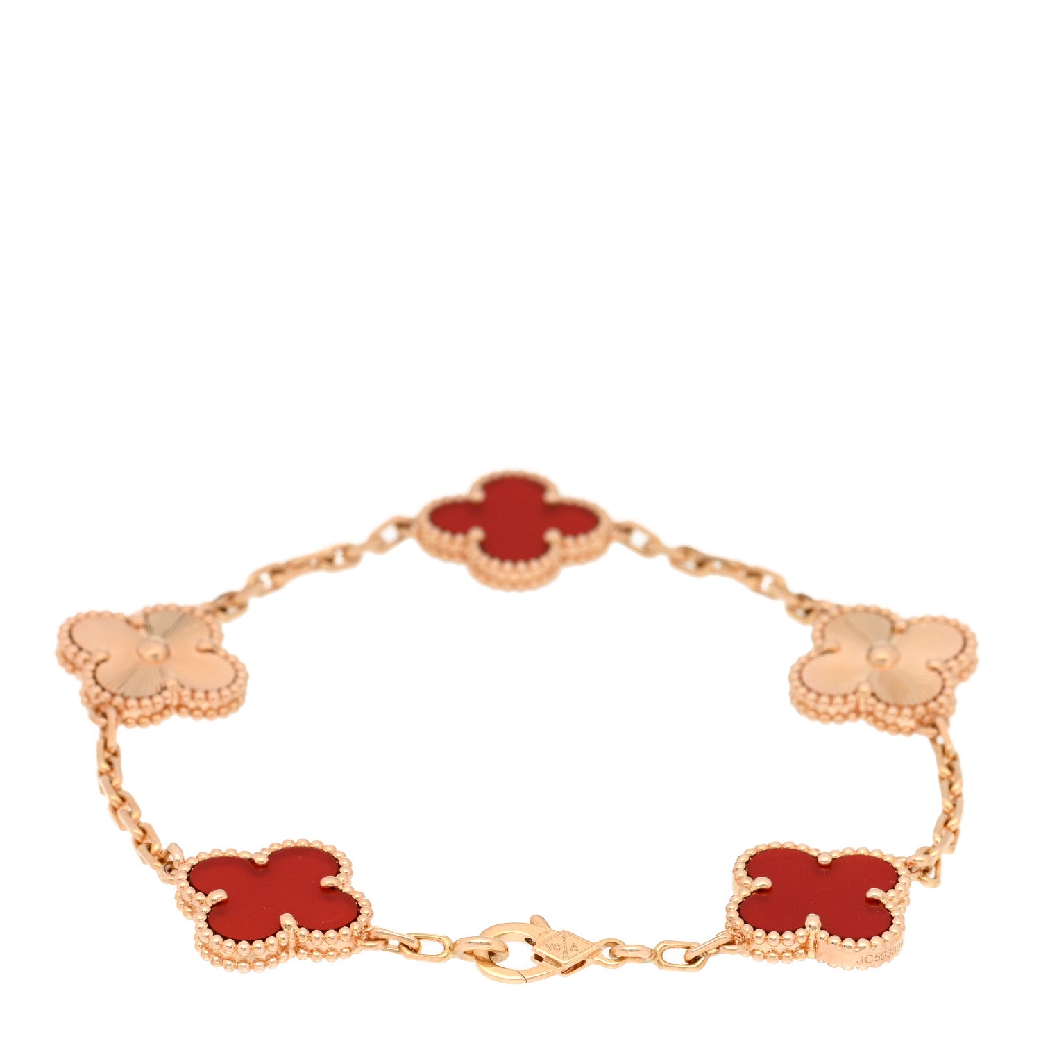 Van Cleef & Arpels 18K Rose Gold Carnelian 5 Motifs Guilloche Vintage Alhambra Bracelet 2 of 4