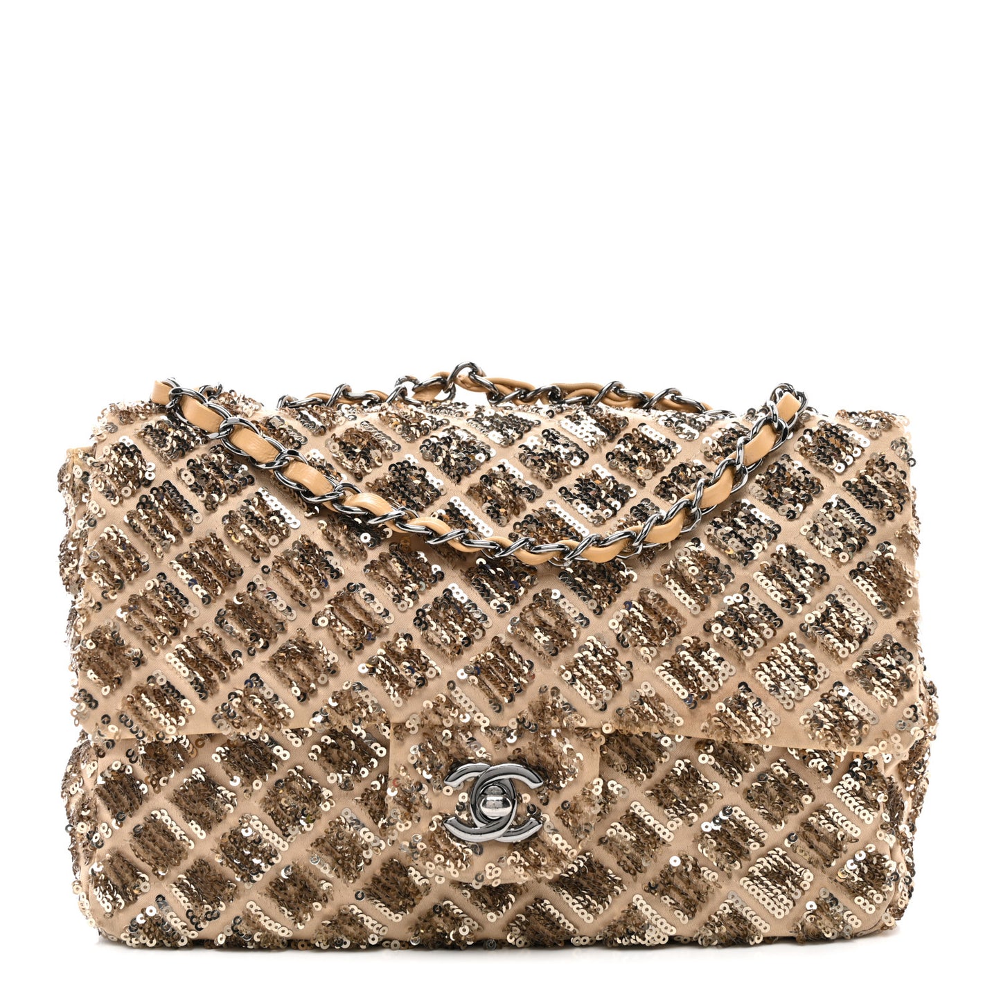 Sequin Quilted Medium Single Flap Gold