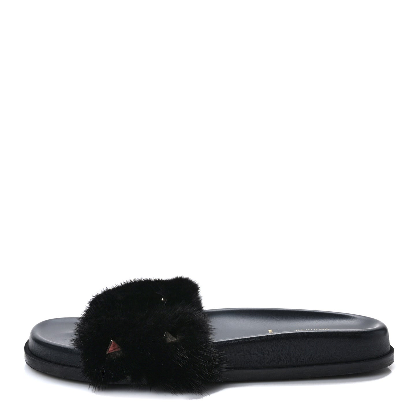 Mink Fur Rockstud Slide Sandals 37.5 Black