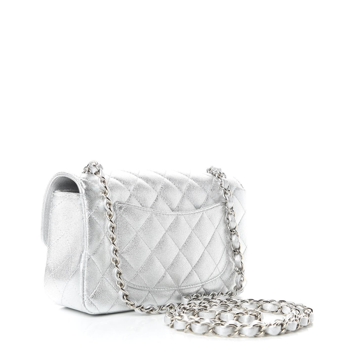 Metallic Lambskin Quilted Mini Rectangular Flap Silver
