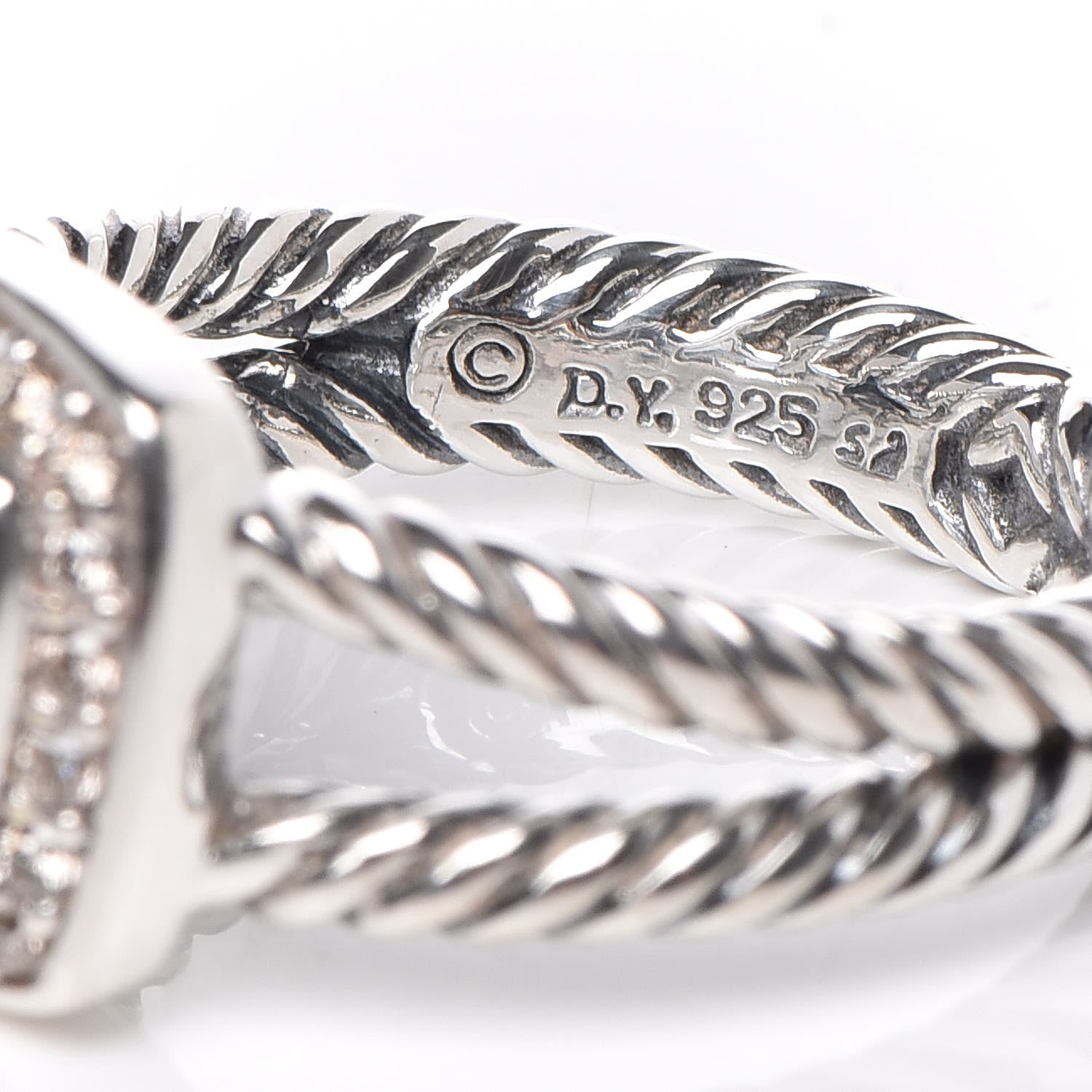 David Yurman Sterling Silver Diamond Prasiolite 7mm Petite Albion Ring 54 7 5 of 6