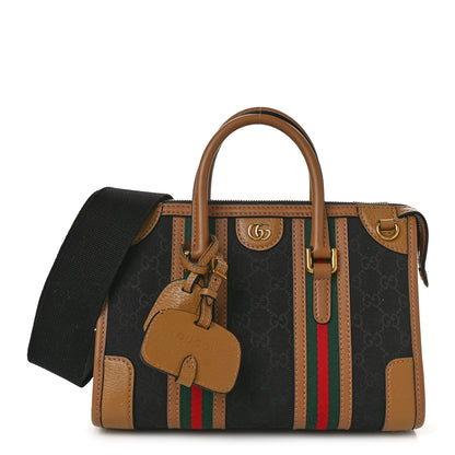 Gucci Monogram Textured Dollar Calfskin Web Small Bauletto Duffle Top Handle Bag Black Koi Beige 1 of 9