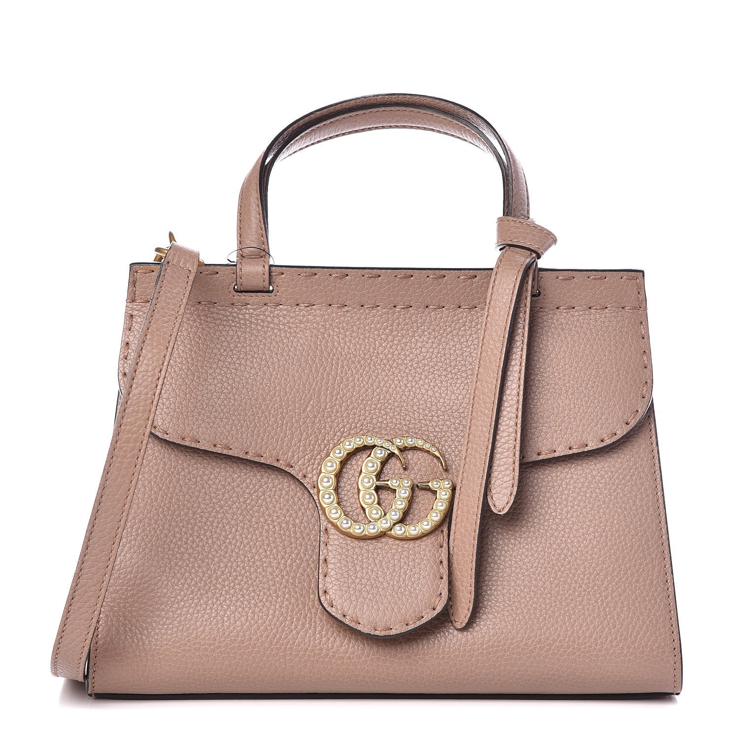 Gucci Calfskin Mini Pearly GG Marmont Top Handle Bag Porcelain Rose 1 of 10