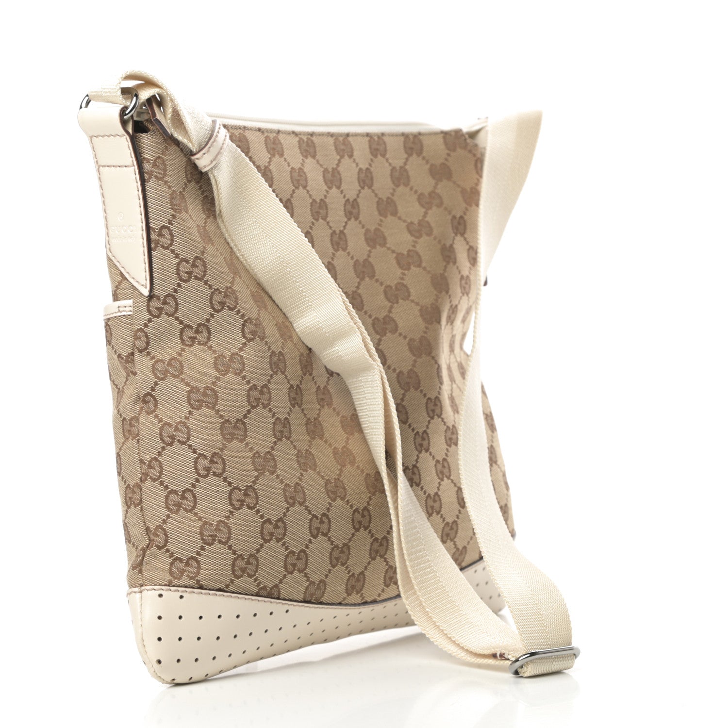Gucci Monogram Calfskin Perforated Medium Flat Messenger Bag Off White 3 of 11