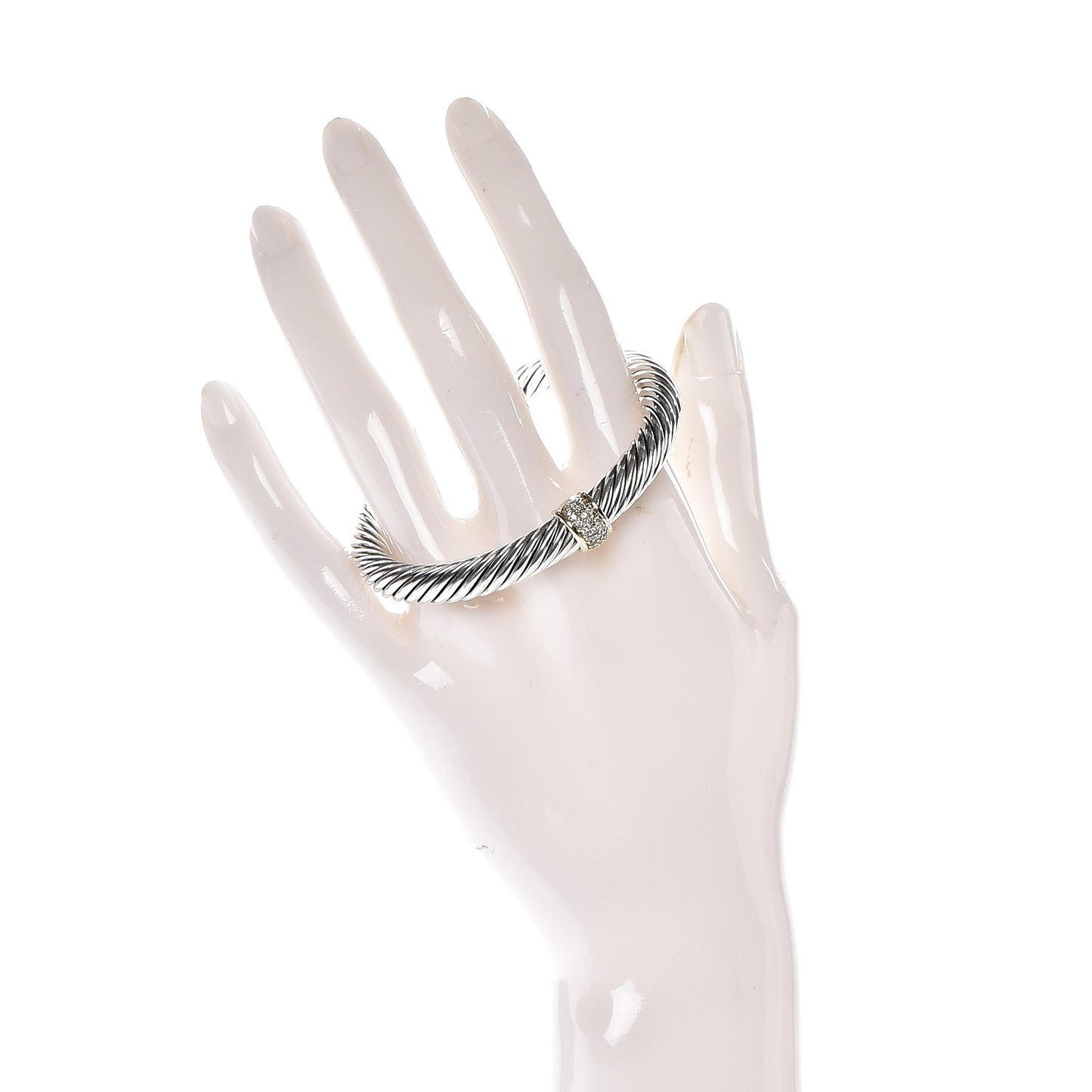 Sterling Silver 18K Yellow Gold Diamond 7mm Cable Classics Bracelet