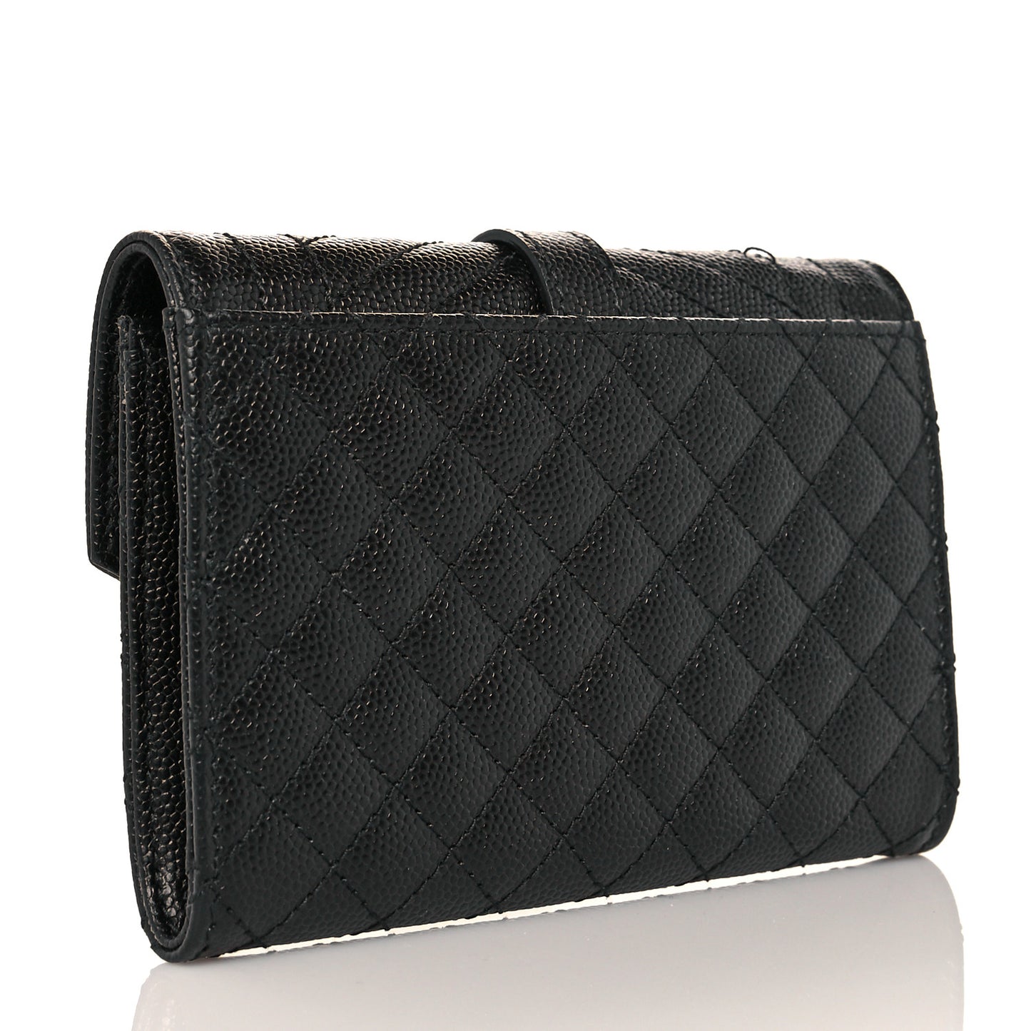 Grain De Poudre Textured Mixed Matelasse Triquilt Small Monogram Envelope Wallet Black