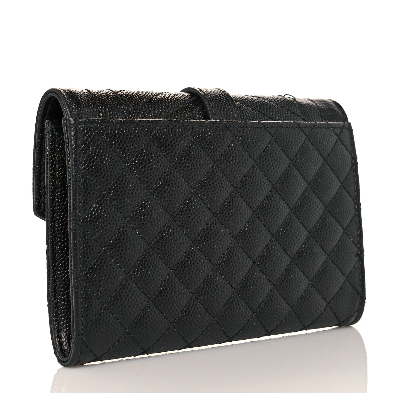 Saint Laurent Grain De Poudre Textured Mixed Matelasse Triquilt Small Monogram Envelope Wallet Black 3 of 10