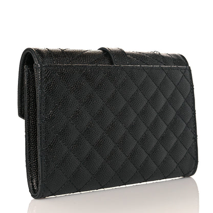 Saint Laurent Grain De Poudre Textured Mixed Matelasse Triquilt Small Monogram Envelope Wallet Black 3 of 10